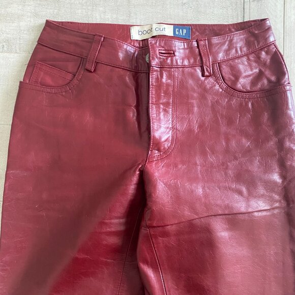 Gap Women Vintage Boot Cut Red Genuine Leather Pants Mid Rise Size 0 - Picture 6 of 14
